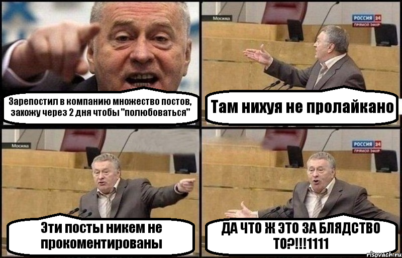 Зарепостил в компанию множество постов, захожу через 2 дня чтобы "полюбоваться" Там нихуя не пролайкано Эти посты никем не прокоментированы ДА ЧТО Ж ЭТО ЗА БЛЯДСТВО ТО?!!!1111, Комикс Жириновский