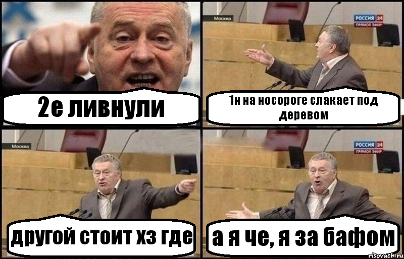 2е ливнули 1н на носороге слакает под деревом другой стоит хз где а я че, я за бафом, Комикс Жириновский