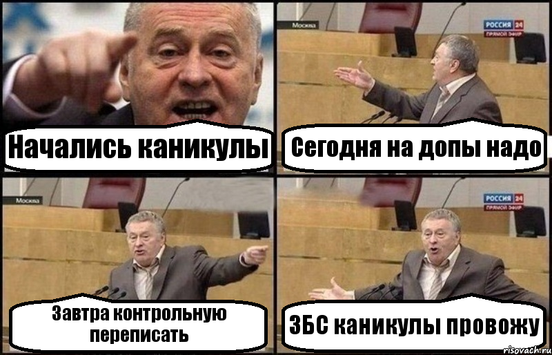 Начались каникулы Сегодня на допы надо Завтра контрольную переписать ЗБС каникулы провожу, Комикс Жириновский