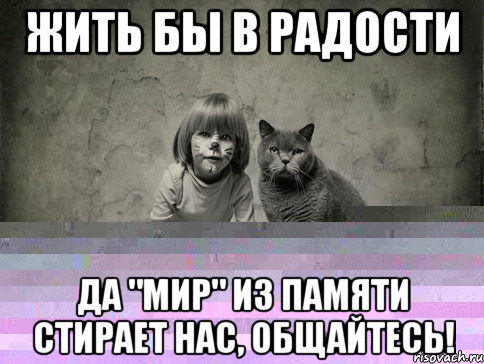 ЖИТЬ БЫ В РАДОСТИ ДА "МИР" ИЗ ПАМЯТИ СТИРАЕТ НАС, общайтесь!