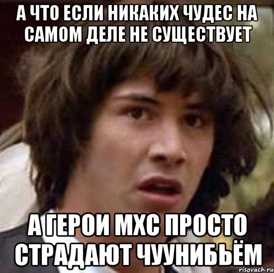 А что если никаких чудес на самом деле не существует А герои МХС просто страдают чуунибьём, Мем А что если (Киану Ривз)