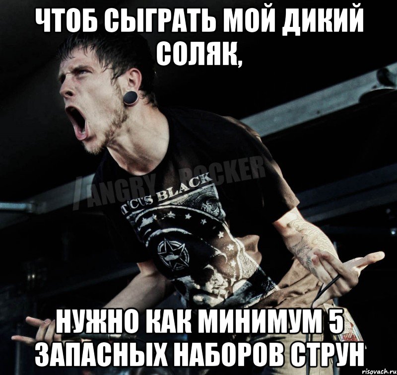 Чтоб сыграть мой дикий соляк, нужно как минимум 5 запасных наборов струн, Мем Агрессивный Рокер