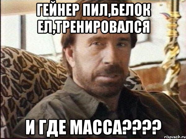 гейнер пил,белок ел,тренировался и где масса????, Мем чак норрис