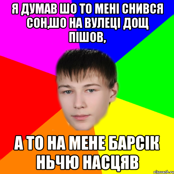 я думав шо то мені снився сон,шо на вулеці дощ пішов, а то на мене барсік ньчю насцяв