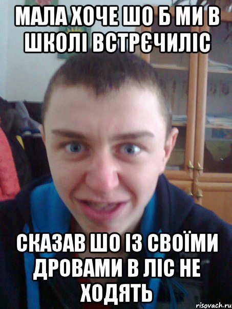 Мала хоче шо б ми в школі встрєчиліс Сказав шо із своїми дровами в ліс не ходять