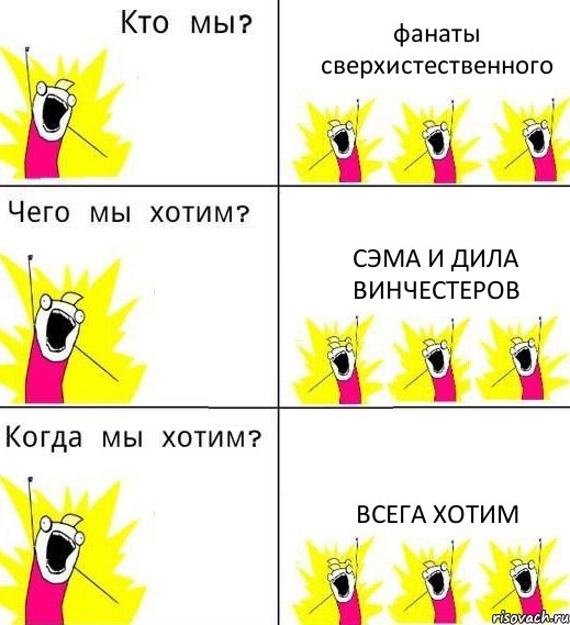 фанаты сверхистественного сэма и дила винчестеров всега хотим, Комикс Что мы хотим