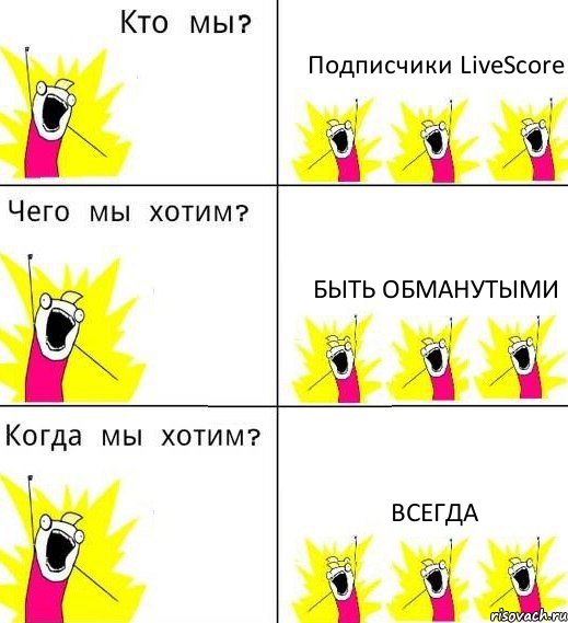 Подписчики LiveScore Быть обманутыми Всегда, Комикс Что мы хотим