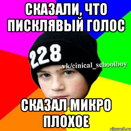 Сказали, что писклявый голос Сказал микро плохое, Мем  Циничный школьник 1