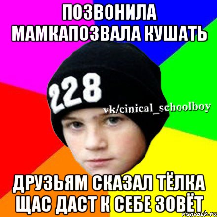 Позвонила мамкапозвала кушать друзьям сказал тёлка щас даст к себе зовёт, Мем  Циничный школьник 1