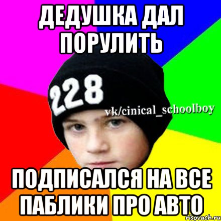дедушка дал порулить подписался на все паблики про авто, Мем  Циничный школьник 1