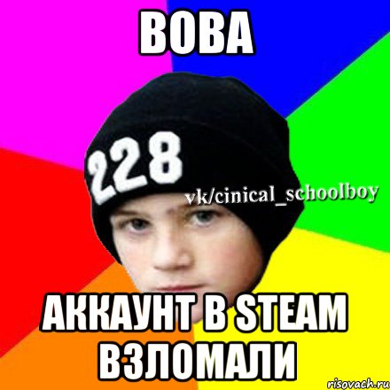 Вова Аккаунт в Steam взломали, Мем  Циничный школьник 1