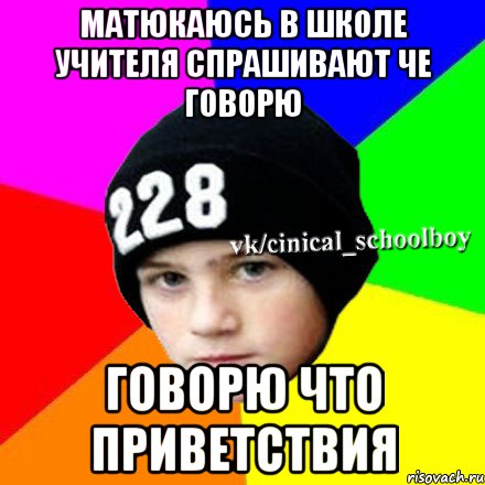 матюкаюсь в школе учителя спрашивают че говорю говорю что приветствия, Мем  Циничный школьник 1