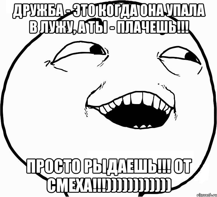 Дружба - это когда она упала в лужу, а ты - плачешь!!! Просто рыдаешь!!! ОТ СМЕХА!!!)))))))))))), Мем Дааа