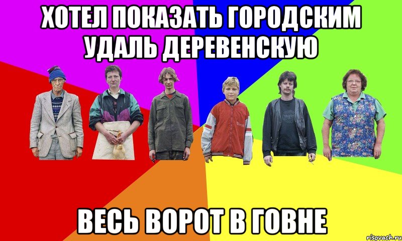 хотел показать городским удаль деревенскую весь ворот в говне