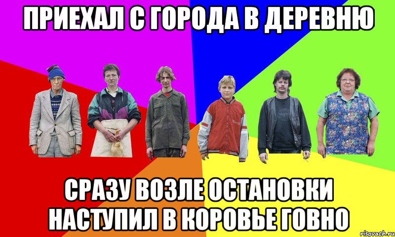 приехал с города в деревню сразу возле остановки наступил в коровье говно