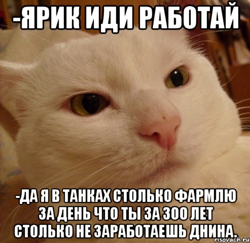 -ярик иди работай -да я в танках столько фармлю за день что ты за 300 лет столько не заработаешь днина.