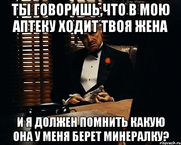 Ты говоришь,что в мою аптеку ходит твоя жена и я должен помнить какую она у меня берет минералку?, Мем Дон Вито Корлеоне