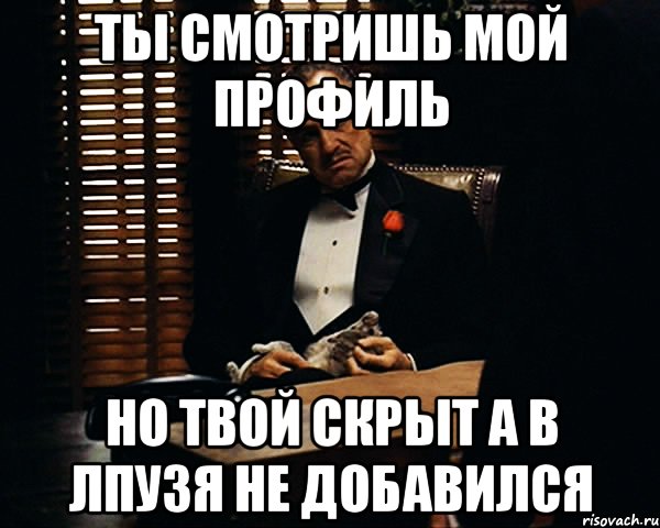 Ты смотришь мой профиль но твой скрыт а в лпузя не добавился, Мем Дон Вито Корлеоне