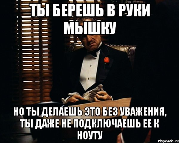 ты берешь в руки мышку но ты делаешь это без уважения, ты даже не подключаешь ее к ноуту, Мем Дон Вито Корлеоне