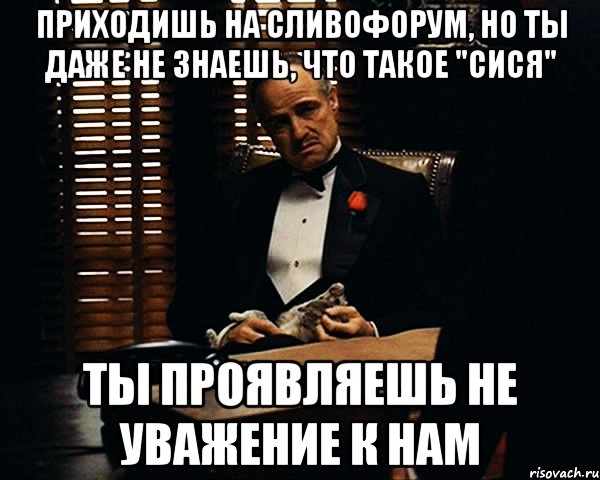 приходишь на сливофорум, но ты даже не знаешь, что такое "сися" ты проявляешь не уважение к нам, Мем Дон Вито Корлеоне