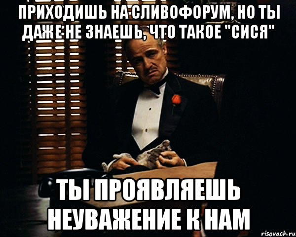 приходишь на сливофорум, но ты даже не знаешь, что такое "сися" ты проявляешь неуважение к нам, Мем Дон Вито Корлеоне