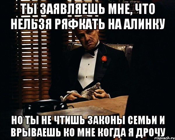 Ты заявляешь мне, что нельзя ряфкать на Алинку Но ты не чтишь законы семьи и врываешь ко мне когда я дрочу, Мем Дон Вито Корлеоне