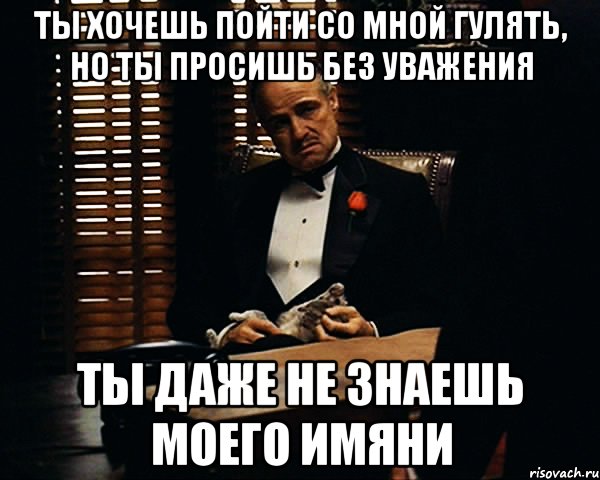 Ты хочешь пойти со мной гулять, но ты просишь без уважения Ты даже не знаешь моего имяни, Мем Дон Вито Корлеоне