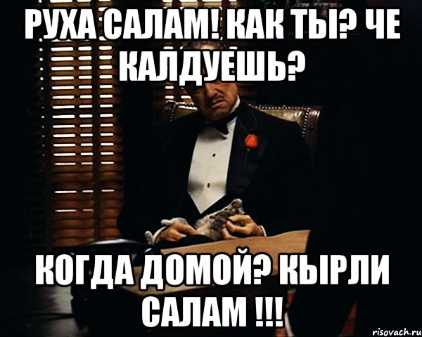 РУХА САЛАМ! КАК ТЫ? ЧЕ КАЛДУЕШЬ? КОГДА ДОМОЙ? КЫРЛИ САЛАМ !!!, Мем Дон Вито Корлеоне