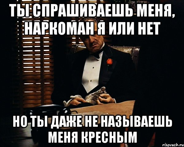 Ты спрашиваешь меня, наркоман я или нет Но ты даже не называешь меня кресным, Мем Дон Вито Корлеоне