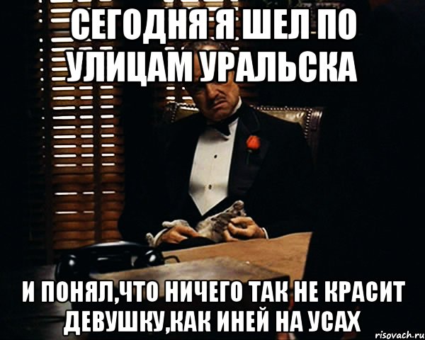 Сегодня я шел по улицам Уральска и понял,что ничего так не красит девушку,как иней на усах, Мем Дон Вито Корлеоне