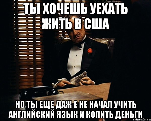 Ты хочешь уехать жить в США Но ты еще даж е не начал учить английский язык и копить деньги, Мем Дон Вито Корлеоне