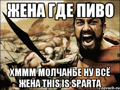 жена где пиво хммм молчанье ну всё жена THIS IS SPARTA, Мем Это Спарта