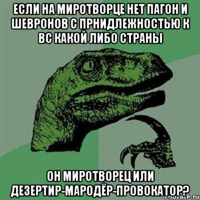 Если на миротворце нет пагон и шевронов с прнидлежностью к ВС какой либо страны он миротворец или дезертир-мародёр-провокатор?, Мем Филосораптор