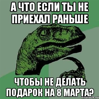 а что если ты не приехал раньше чтобы не делать подарок на 8 марта?, Мем Филосораптор