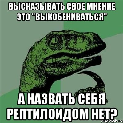 Высказывать свое мнение это "выкобениваться" А назвать себя рептилоидом нет?, Мем Филосораптор