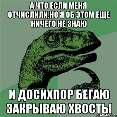 А что если меня отчислили,но я об этом еще ничего не знаю и досихпор бегаю закрываю хвосты, Мем Филосораптор