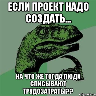 Если проект надо создать... На что же тогда люди списывают трудозатраты??, Мем Филосораптор