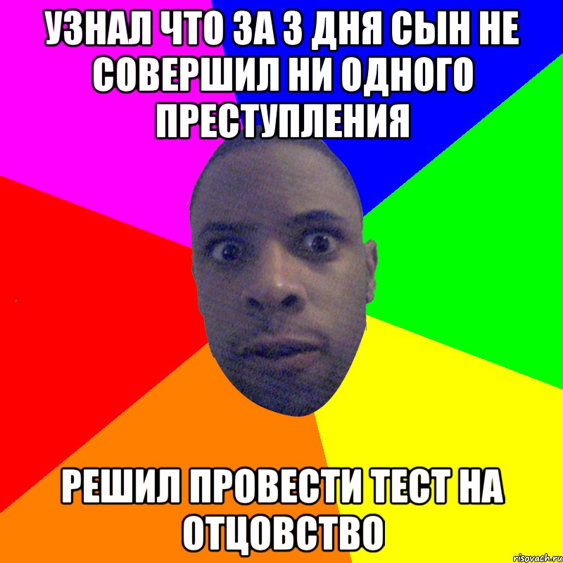 узнал что за 3 дня сын не совершил ни одного преступления решил провести тест на отцовство, Мем  Типичный Негр