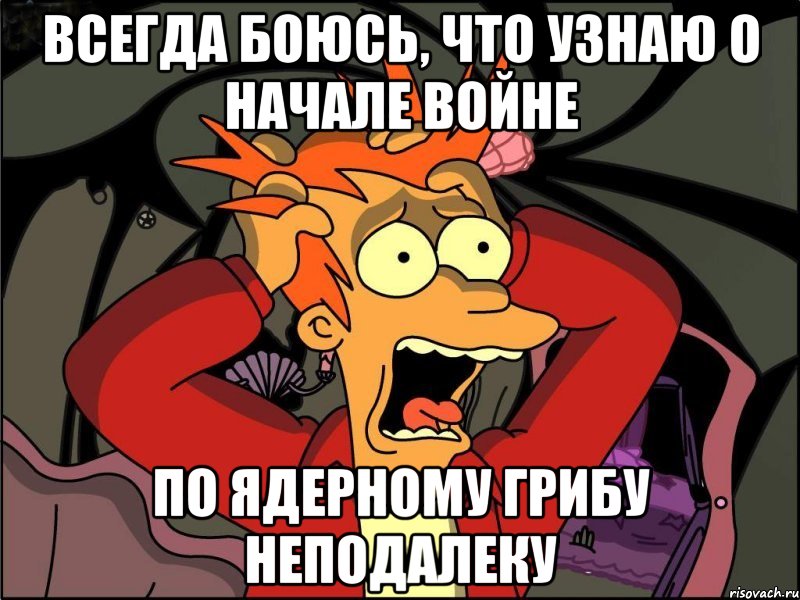 Всегда боюсь, что узнаю о начале войне По ядерному грибу неподалеку, Мем Фрай в панике