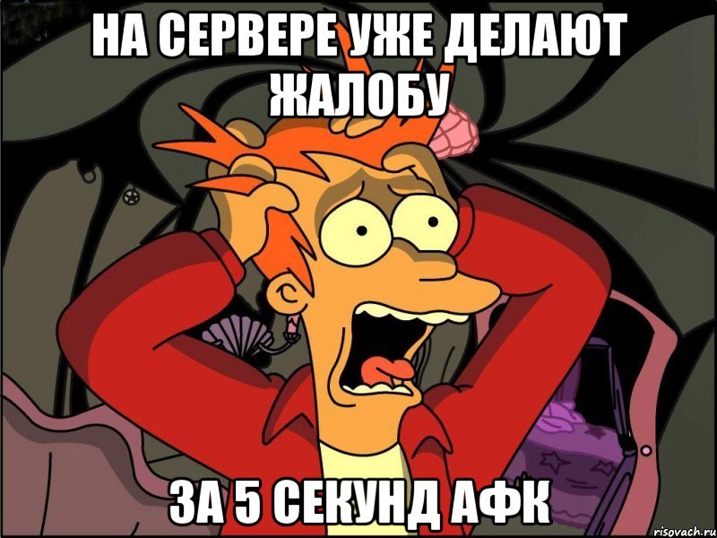 На сервере уже делают жалобу за 5 секунд Афк, Мем Фрай в панике