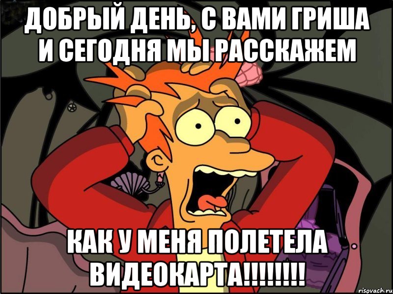 добрый день, с вами гриша и сегодня мы расскажем как у меня полетела видеокарта!!!!!!!!, Мем Фрай в панике