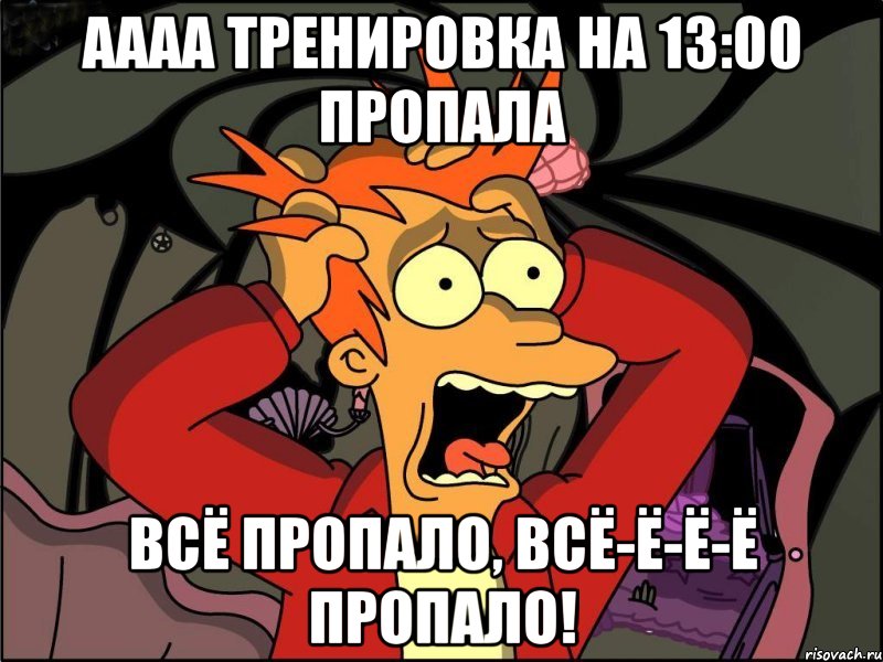 аааа тренировка на 13:00 пропала всё пропало, всё-ё-ё-ё пропало!, Мем Фрай в панике