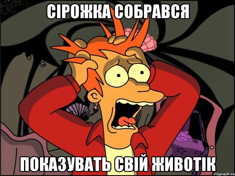 Сірожка собрався показувать свій животік, Мем Фрай в панике