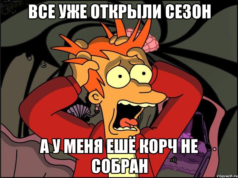 Все уже открыли сезон А у меня ешё корч не собран, Мем Фрай в панике