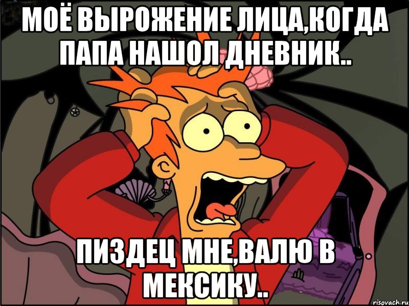 Моё вырожение лица,когда папа нашол дневник.. Пиздец мне,валю в мексику.., Мем Фрай в панике