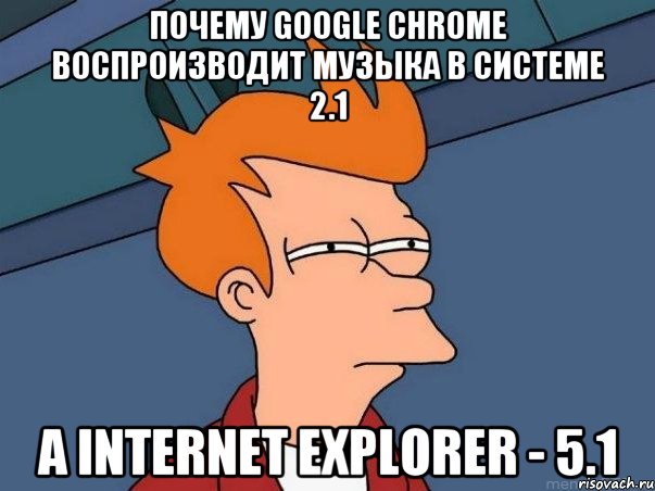 Почему Google Chrome воспроизводит музыка в системе 2.1 а Internet Explorer - 5.1, Мем  Фрай (мне кажется или)