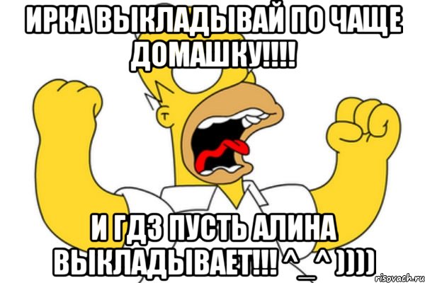 Ирка выкладывай по чаще домашку!!!! И Гдз пусть алина выкладывает!!! ^_^ )))), Мем Разъяренный Гомер