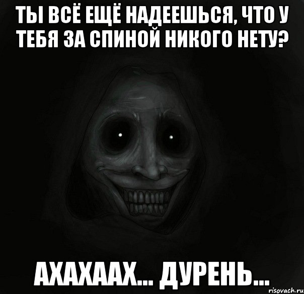 Ты всё ещё надеешься, что у тебя за спиной никого нету? Ахахаах... Дурень..., Мем Ночной гость