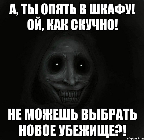 а, ты опять в шкафу! ой, как скучно! не можешь выбрать новое убежище?!, Мем Ночной гость