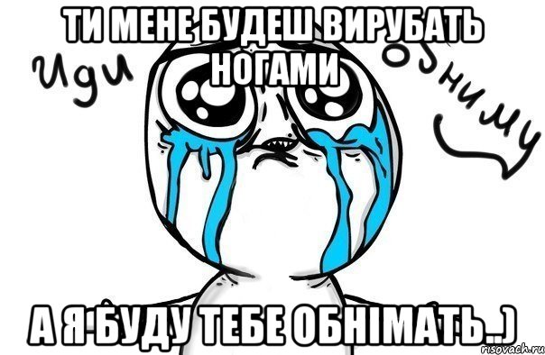 Ти мене будеш вирубать ногами а я буду тебе обнімать..), Мем Иди обниму